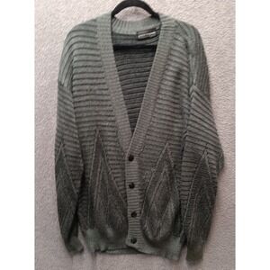 Peter England Retro Knit Cardigan Sweater Men's XL Gray Button Front Cozy